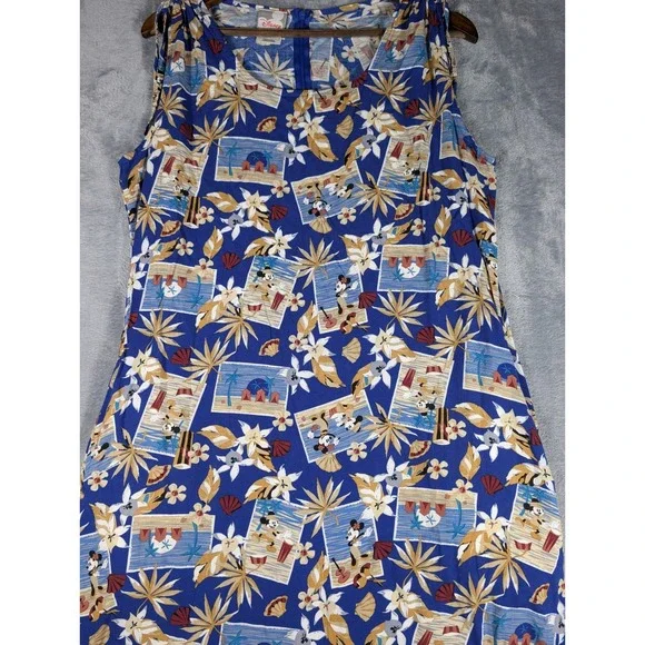 Disney Store Mickey & Minnie Mouse Tropical Aloha Blue Floral Maxi Dress Large - Picture 3 of 11